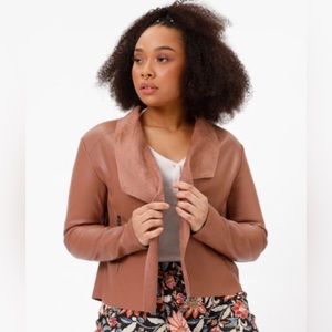 NWT Philosophy Camel wipe lapel leather jacket